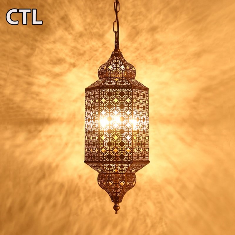 Single Hanging Kitchen Bars Loft Retro Pendant Light Classic Moroccan Style Metal Hollow Vintage Industrial Chandelier