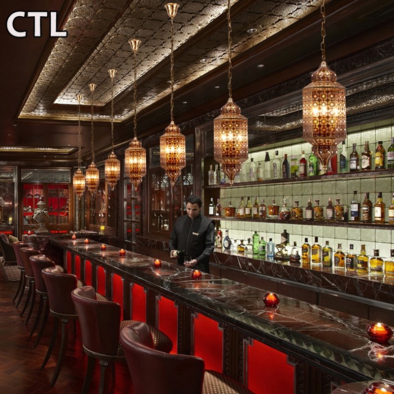 Single Hanging Kitchen Bars Loft Retro Pendant Light Classic Moroccan Style Metal Hollow Vintage Industrial Chandelier