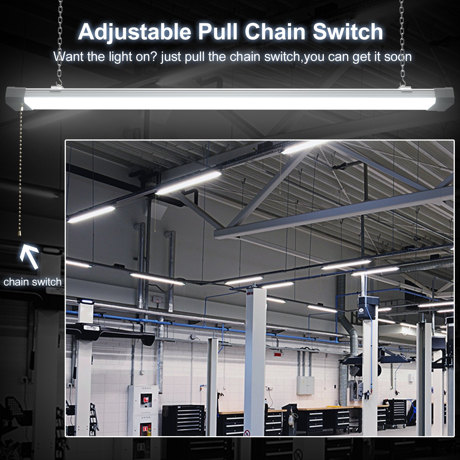 2 Pack Shop Lights Aluminum 100W 120W 1.1m Linkable Pull Chain Office Ceiling Fixture LED Linear Lamp Batten Light