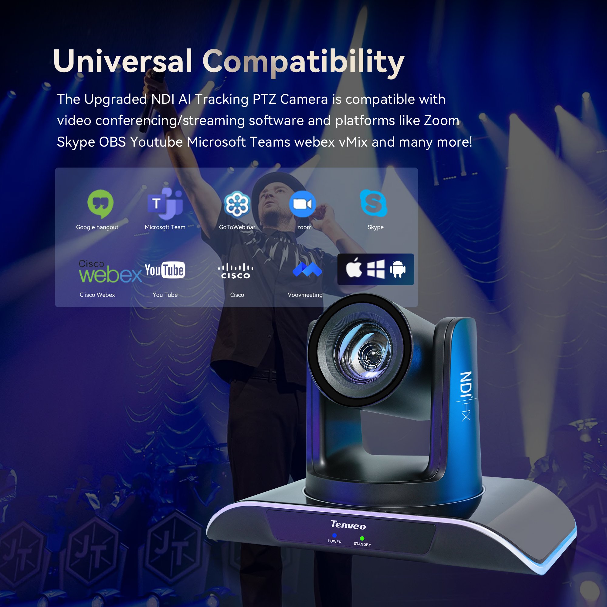NDI Conference Camera System IP Auto Tracking Live Streaming PTZ Camera+BT Speakerphone+NDI PTZ Camera Controller