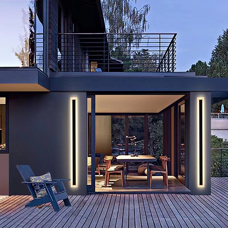 Long Strip Outdoor Linear Waterproof LED Porch Light Modern Black Nordic Garden Outside Lighting Wall Mounted Lamps