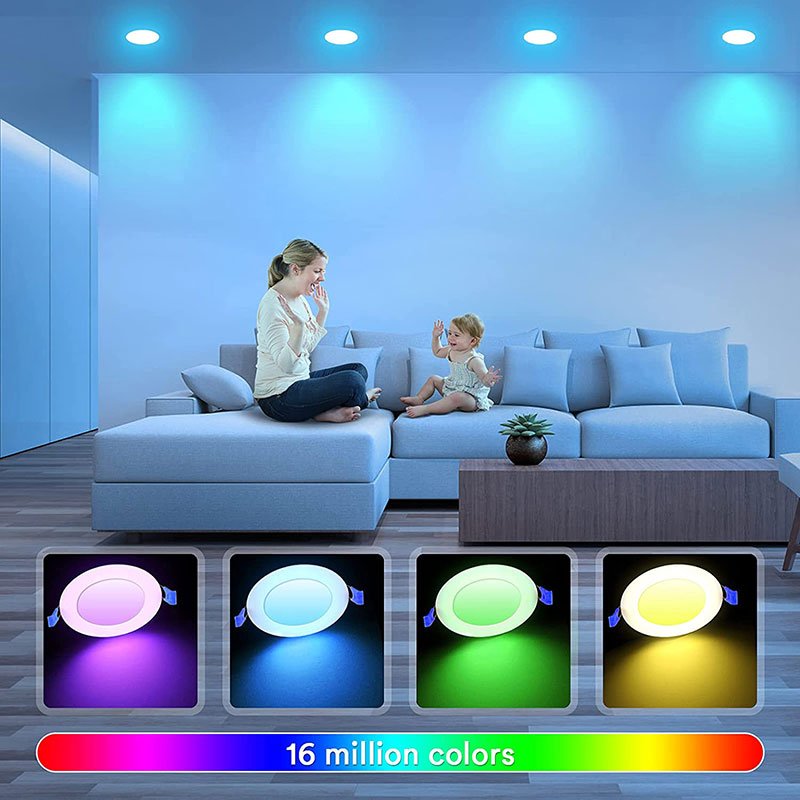 Best Price 6inch 12W Smart Wifi Bluetooth Recessed Lighting RGB Color Changing Recessed Lights Canless Downlight