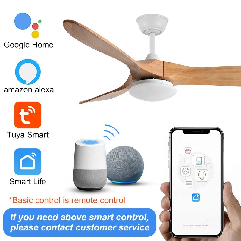 C008 Wood Grain Ceiling Fan Light 36/42/52/60/70/90 INCH High Air Volume DC Motor APP Control with Remote Switch