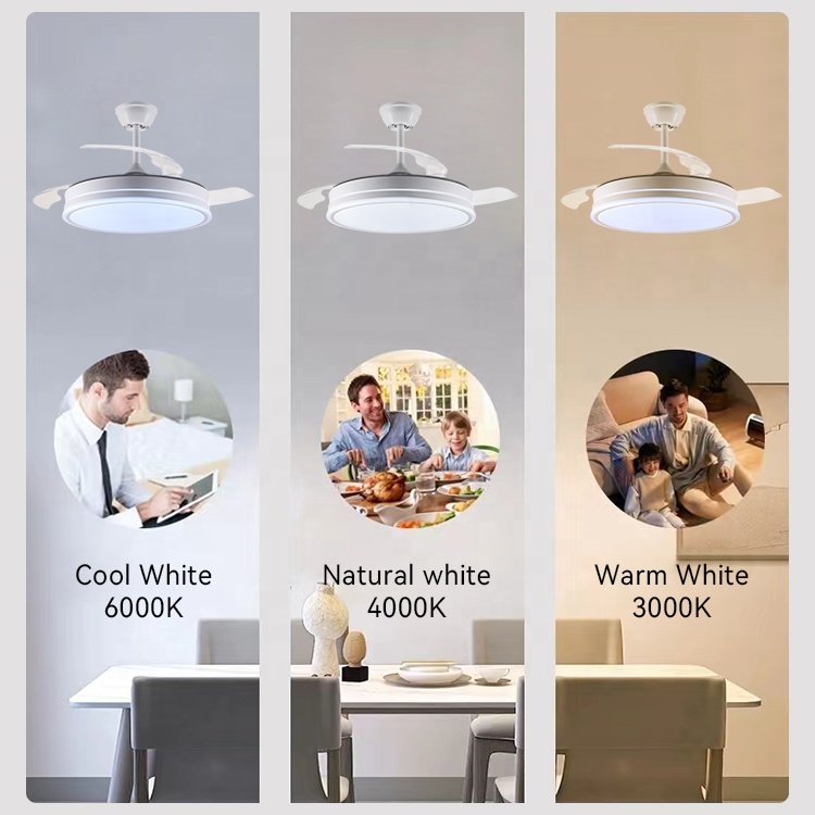 Modern Designer 42-Inch Retractable Chandelier LED Ceiling Fans with Remote Control for Bedroom Decorative Lighting