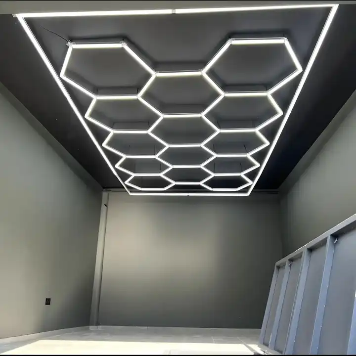 Modern Design Multicolored LED Ceiling Lights for Car Shop Workshop Hexagonal Detailing Garage Lighting