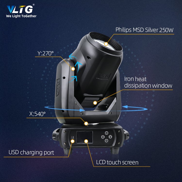 VLTG Mini Stage DJ Disco Light 250W Sharpy DMX 512 Beam 250 Moving Head Light Hotel Wedding Dance