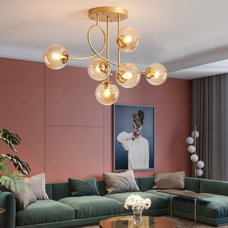 Supply Low Price 6 Heads Creative Glass Ball Ceiling Pendant Light for Living Room Dining Room