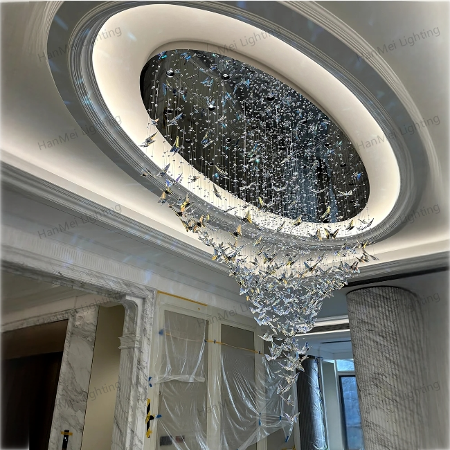 Luxury Wedding Stairway Spiral Chandeliers butterfly Ceiling Lights Decoration bar Hotel Home Decorative Chandelier Hanging Lamp