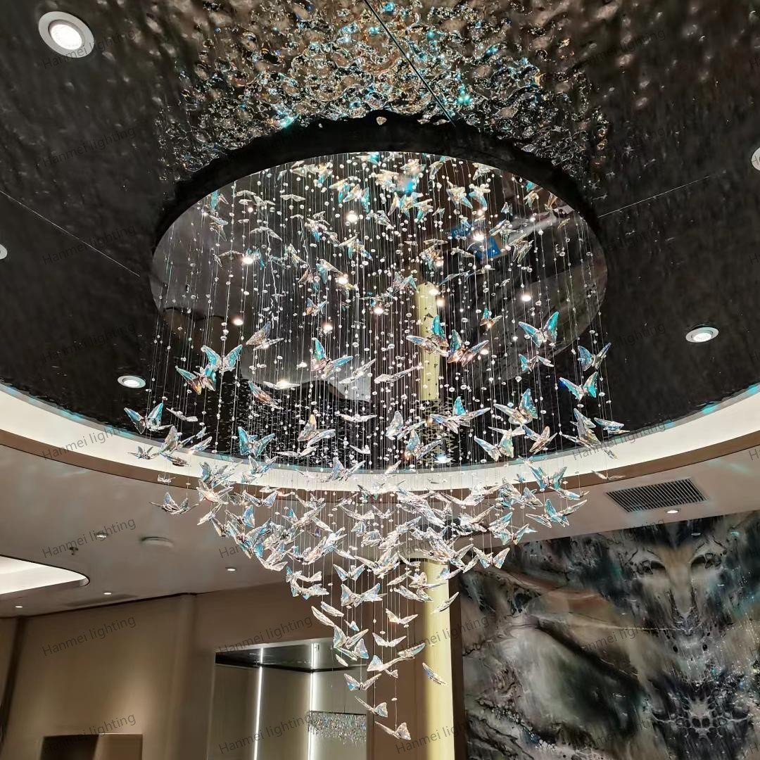 Luxury Wedding Stairway Spiral Chandeliers butterfly Ceiling Lights Decoration bar Hotel Home Decorative Chandelier Hanging Lamp
