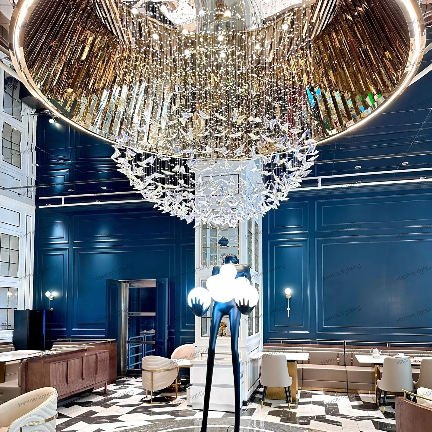 Luxury Wedding Stairway Spiral Chandeliers butterfly Ceiling Lights Decoration bar Hotel Home Decorative Chandelier Hanging Lamp