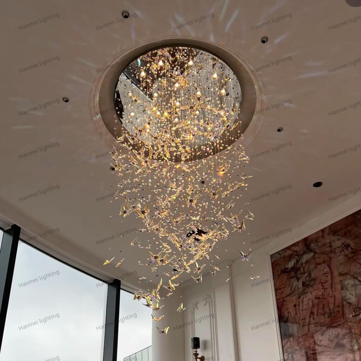 Luxury Wedding Stairway Spiral Chandeliers butterfly Ceiling Lights Decoration bar Hotel Home Decorative Chandelier Hanging Lamp