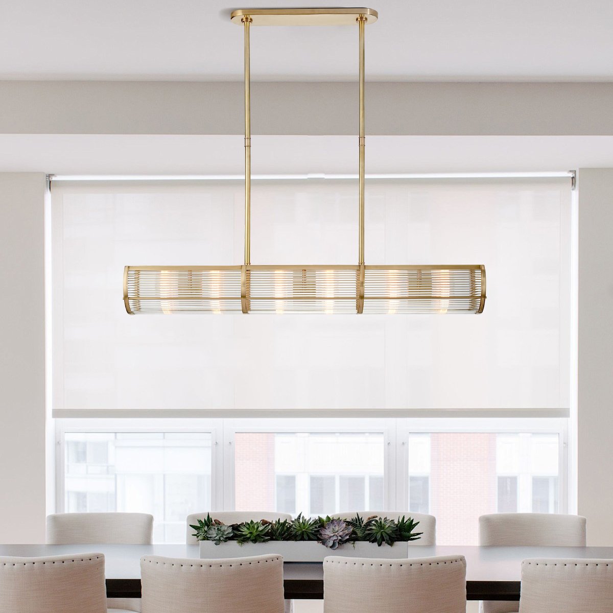 Custom Modern Nordic Creative American Simple Retro Villa Restaurant Island Linear Pendant Light Linear Strip Chandelier