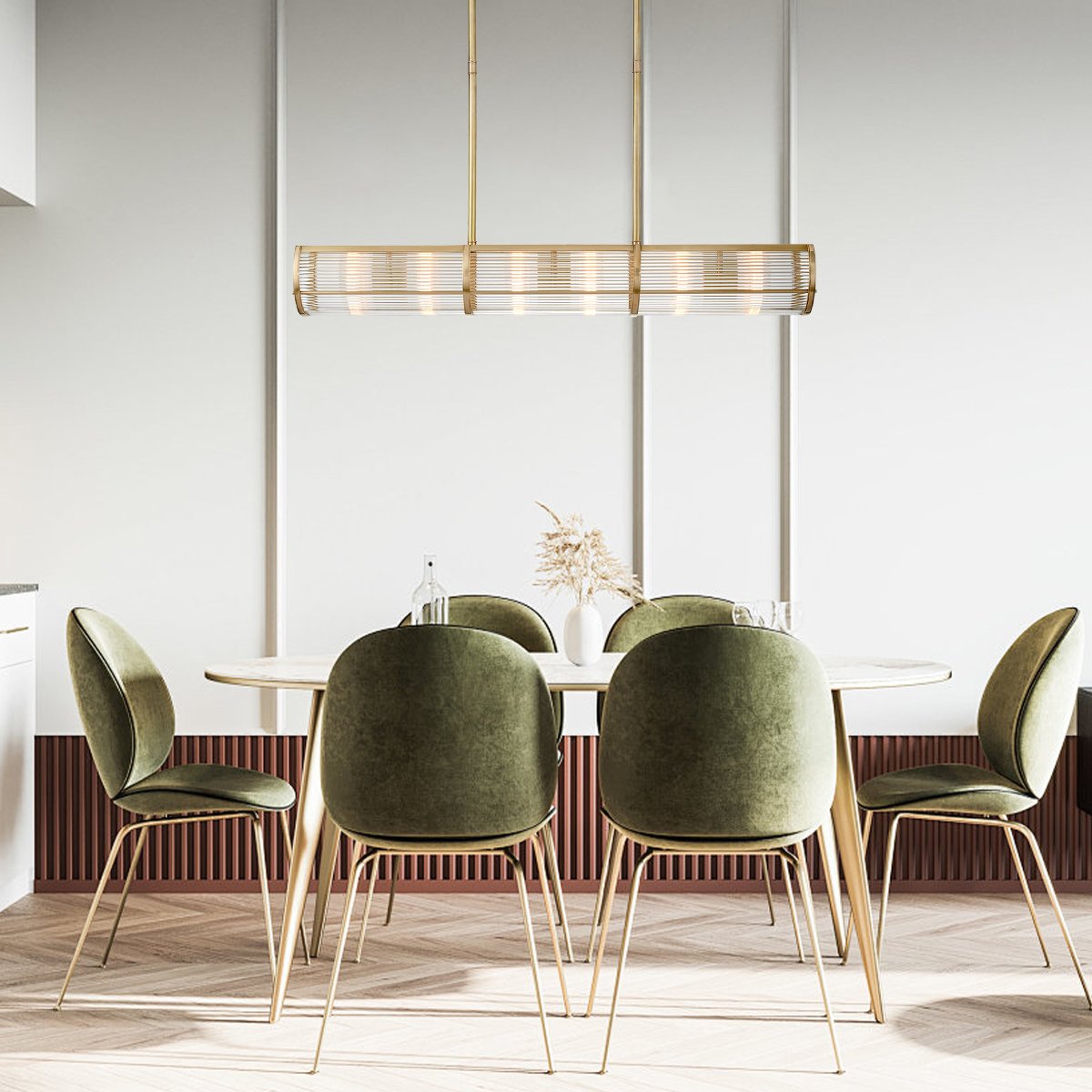 Custom Modern Nordic Creative American Simple Retro Villa Restaurant Island Linear Pendant Light Linear Strip Chandelier