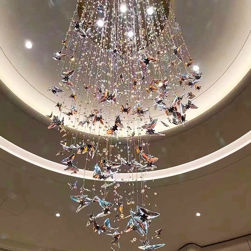 Wholesale Living Room Bedside Crystal Ceiling Lamp Mall Hotel butterfly Luxury High Stair Chandelier