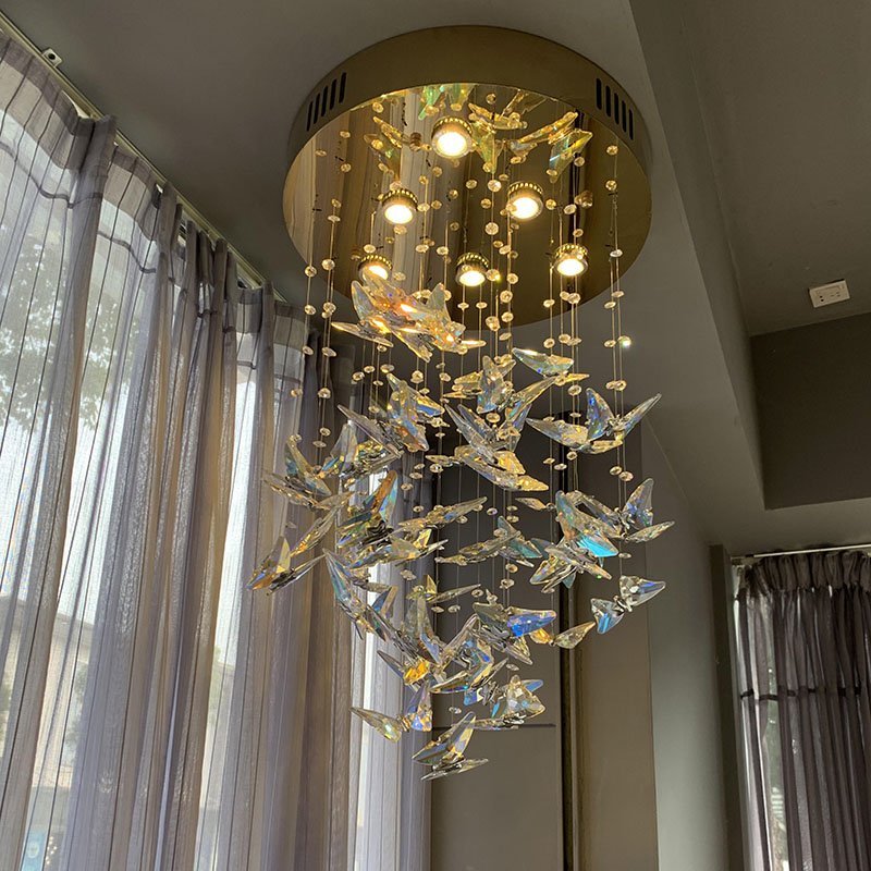 Wholesale Living Room Bedside Crystal Ceiling Lamp Mall Hotel butterfly Luxury High Stair Chandelier