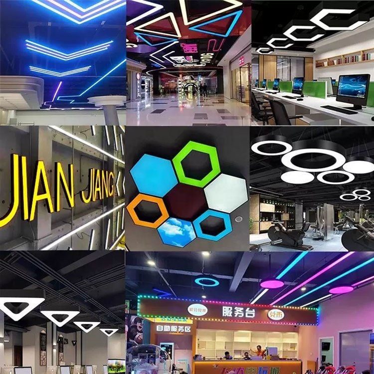 Customized 4ft Led Shop Ceiling Hanging Light Linkable Commercial Linear Led Rectangles Pendant Lights for Office Supermarkets