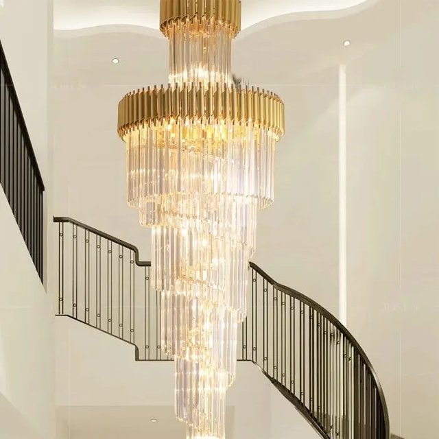 Gold Spiral Chandeliers for Hotel Home Large Home Decor Gold Stainless Steel Cristal Lamp Lotus Leaf Chandelier