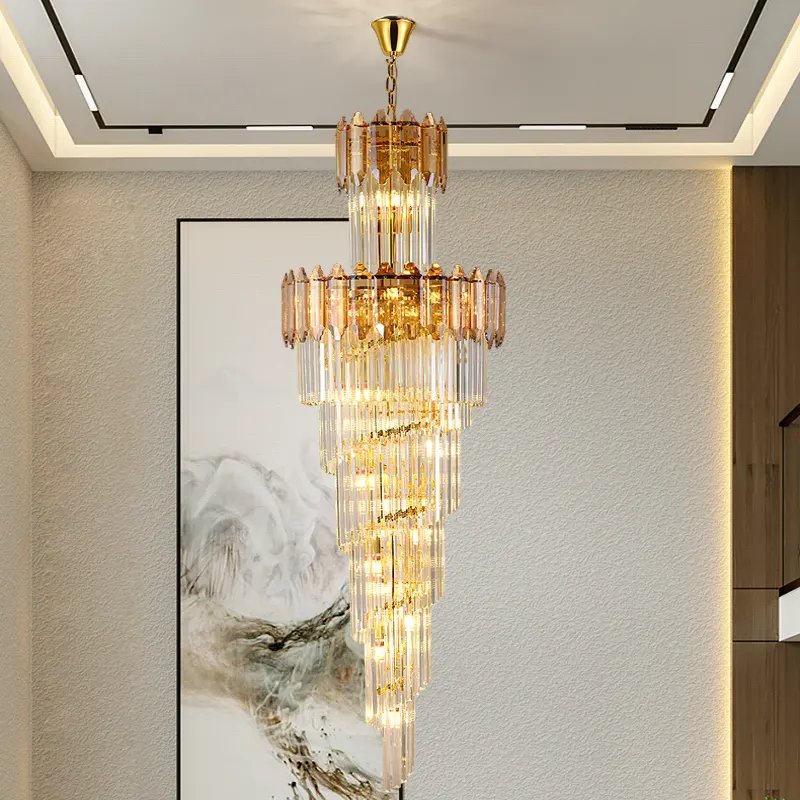 Gold Spiral Chandeliers for Hotel Home Large Home Decor Gold Stainless Steel Cristal Lamp Lotus Leaf Chandelier