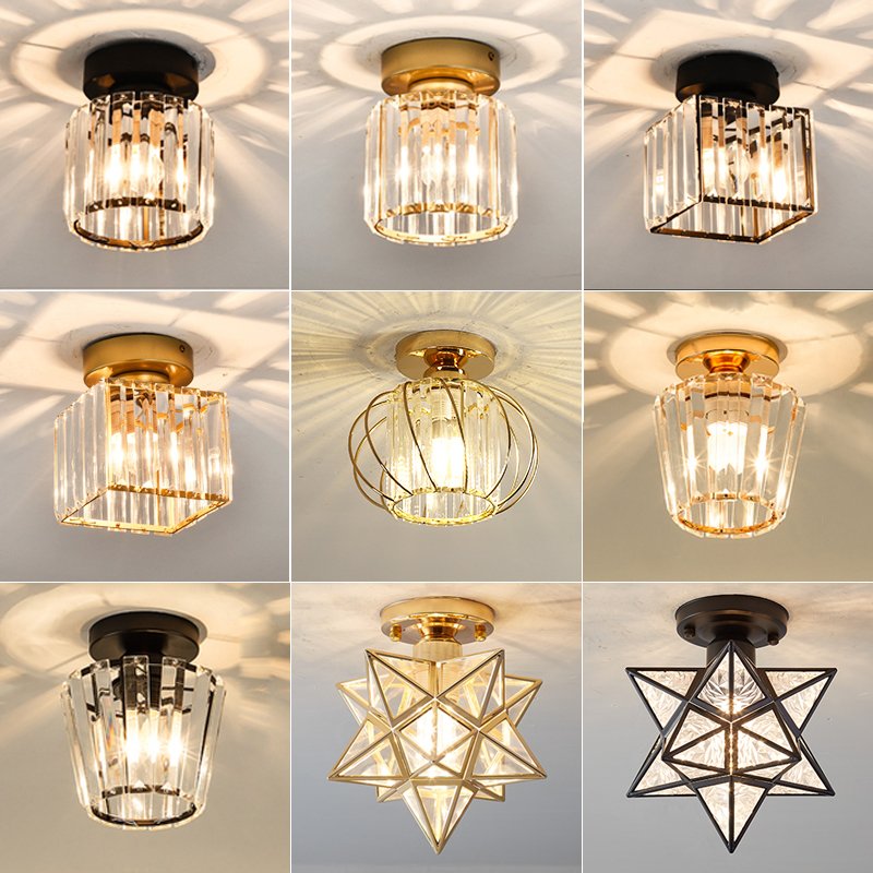 Nordic Modern Indoor Crystal Ceiling Lamp round LED Light for Interior Design Steel Base for Entrance Corridor Aisle Balcony