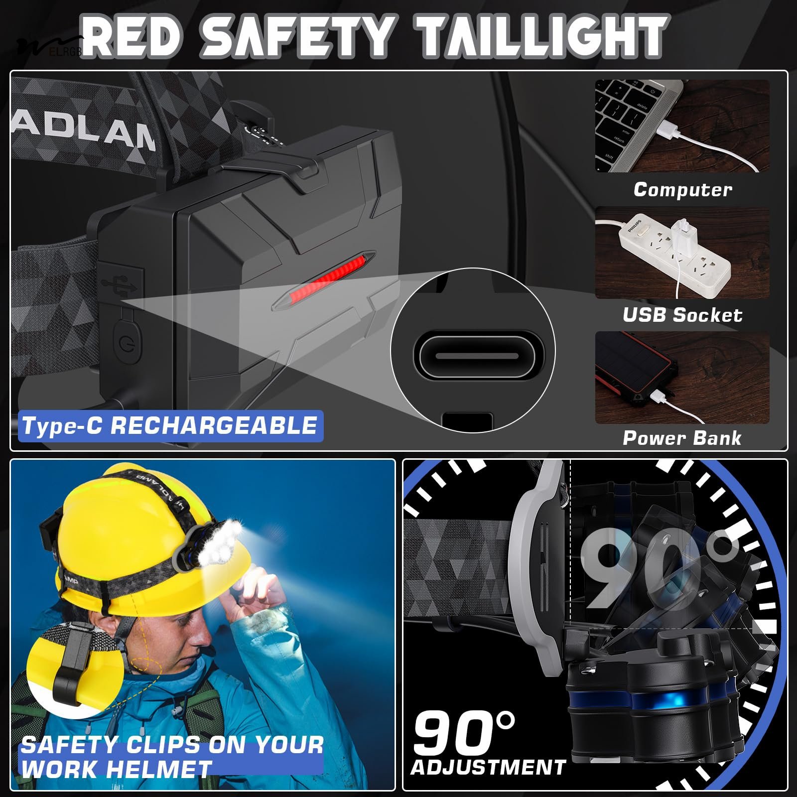 Head Torch,Rechargeable Headlamp Super Bright 18000 Lumens 8 Lighting Mode,Lightweight Waterproof Light Fishing Lamp