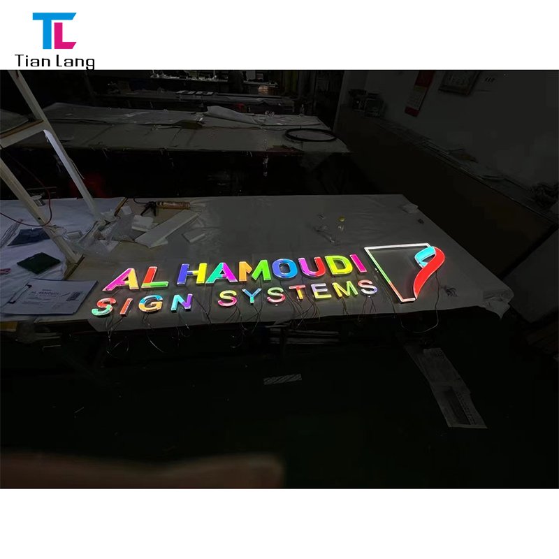 Customized outdoor advertising signs front logo acrylic channel letter signs stainless steel led backlit metal letter