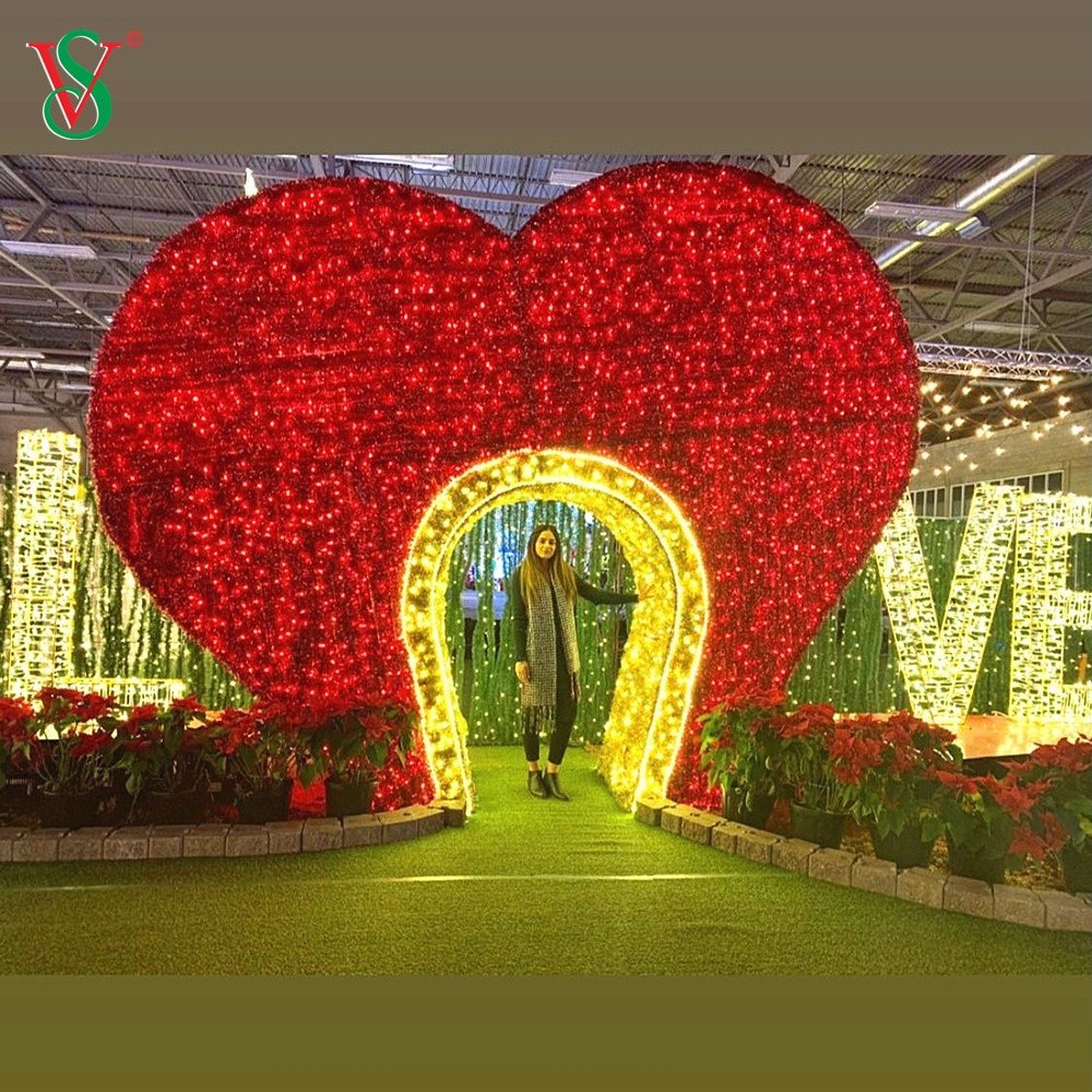 Commercial City Street Decoration Giant Red 3D Heart Shape Motif Light for Valentine's Day Decoration Wedding Decoration