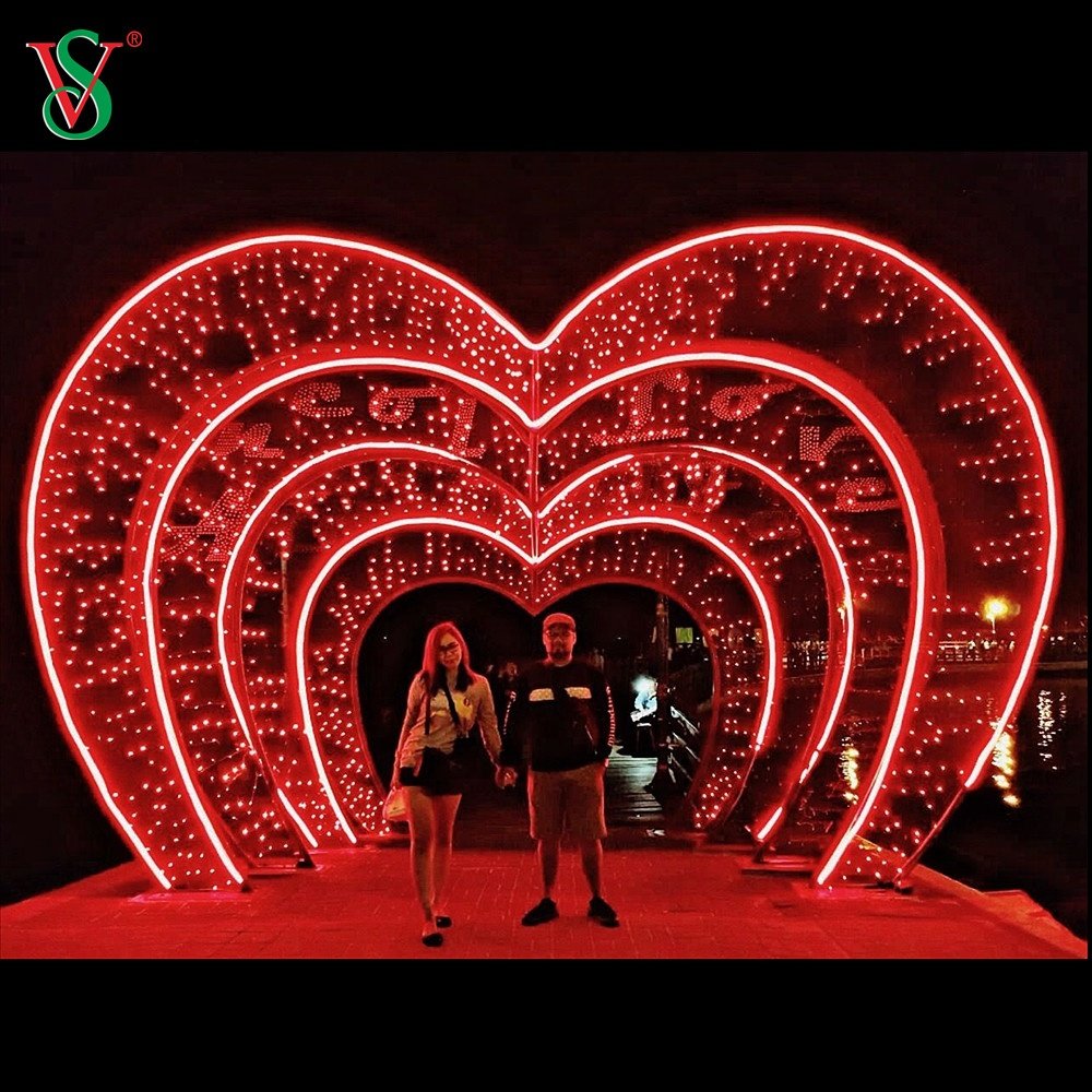 Commercial City Street Decoration Giant Red 3D Heart Shape Motif Light for Valentine's Day Decoration Wedding Decoration