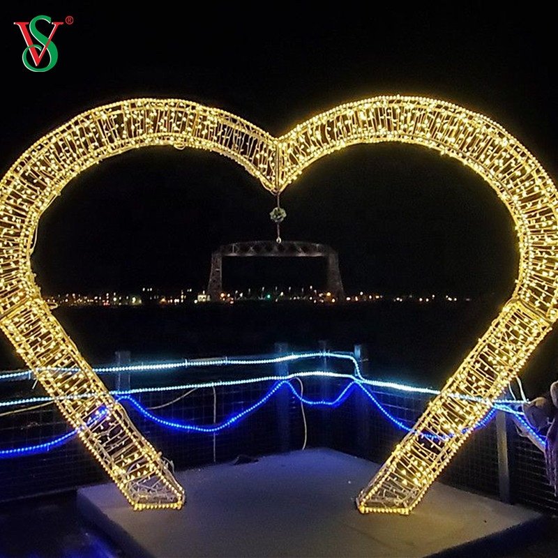 Commercial City Street Decoration Giant Red 3D Heart Shape Motif Light for Valentine's Day Decoration Wedding Decoration