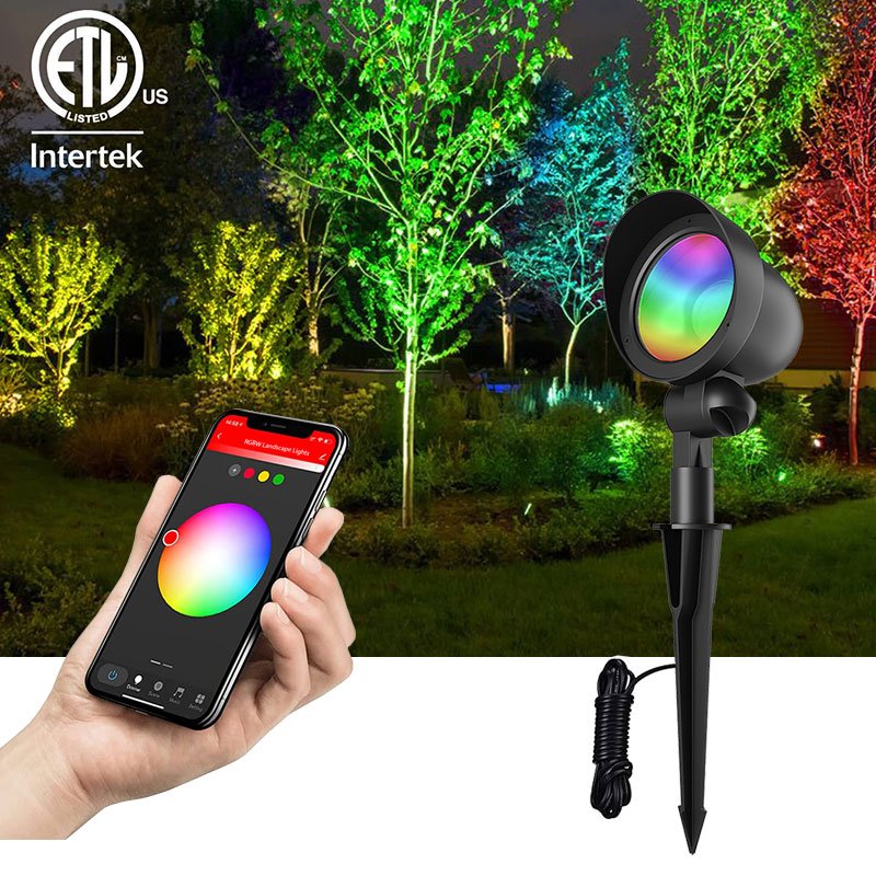 Low Voltage Landscape Lights with Connectors 12W RGBW Warm White LED Spotlight 12V Garden Pathway Lights Waterproof