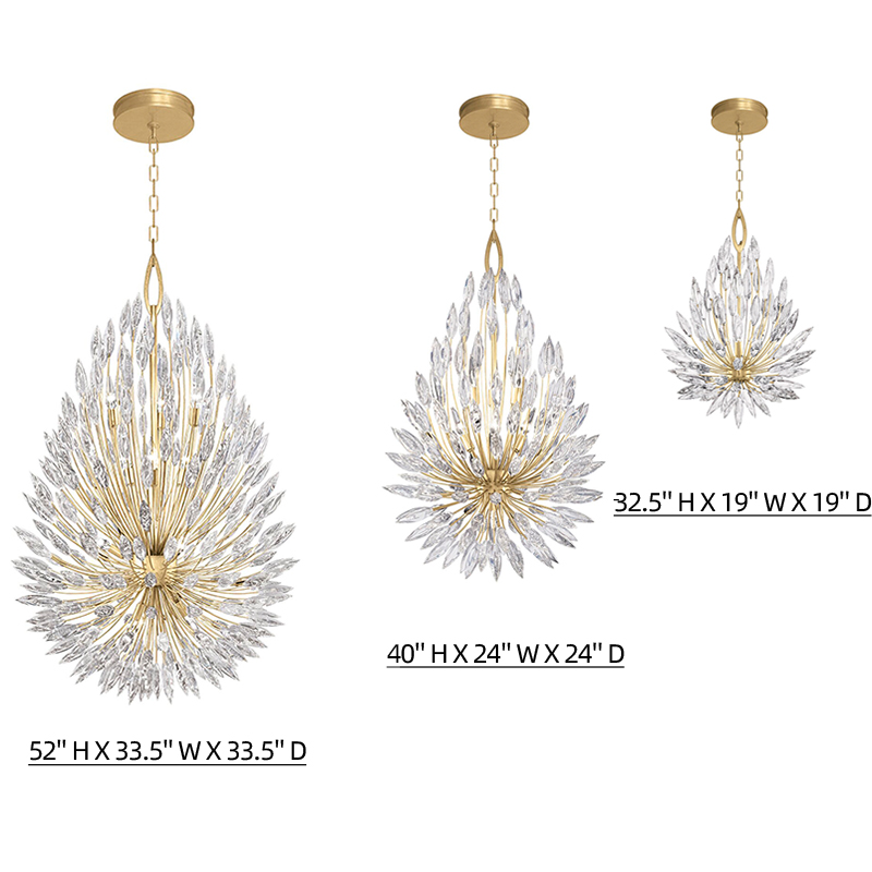 Custom Factory Suppliers Indoor Decoration Luxury Ceiling Chandelier Silver Gold Leaf Modern Crystal Round Pendant Lights