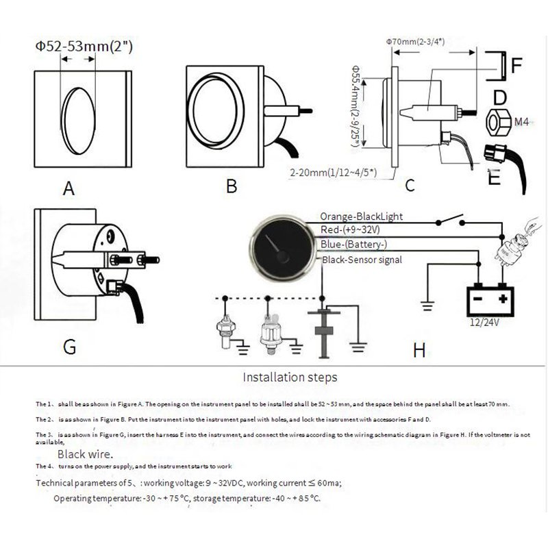AUTO Promotional Wholesales Auto Parts Car Meter Water Temperature Gauge 52mm LED for Digital Car Car Meter