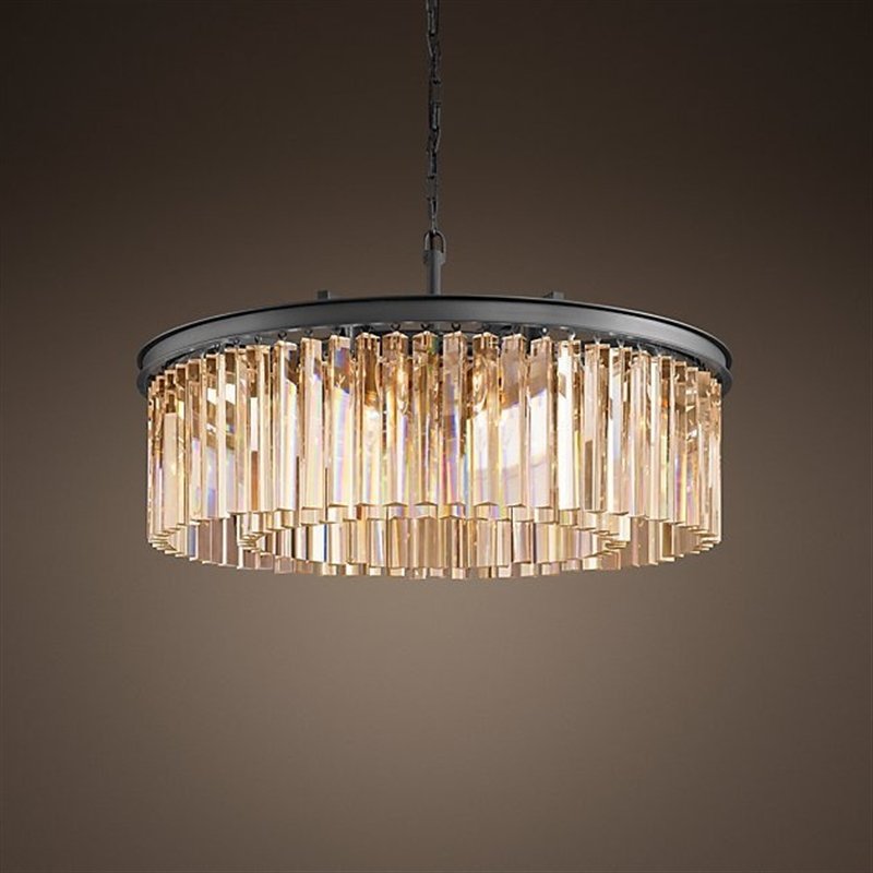 American Vintage Crystal Chandelier Iron Art Round Living Room Bed Dining Modern Personality Villa