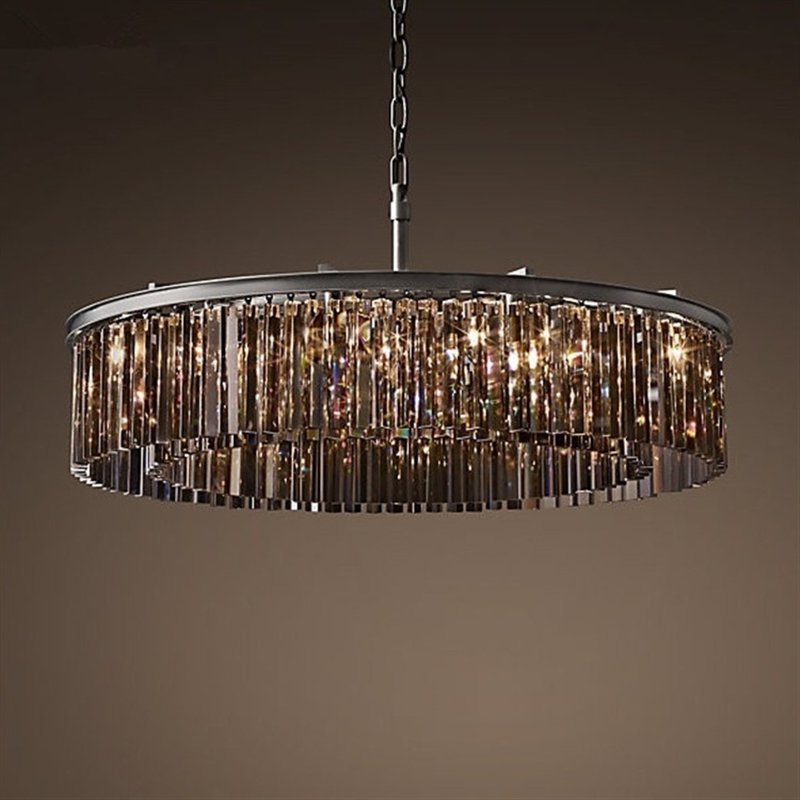 American Vintage Crystal Chandelier Iron Art Round Living Room Bed Dining Modern Personality Villa