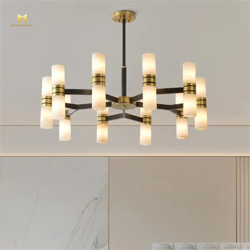 Modern Minimalist Style Copper With Black Finish Alabaster Chandelier for Home Hotel Villa Room Decoration Light