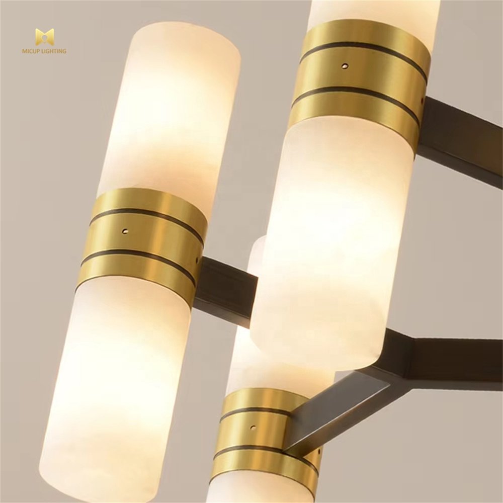 Modern Minimalist Style Copper With Black Finish Alabaster Chandelier for Home Hotel Villa Room Decoration Light