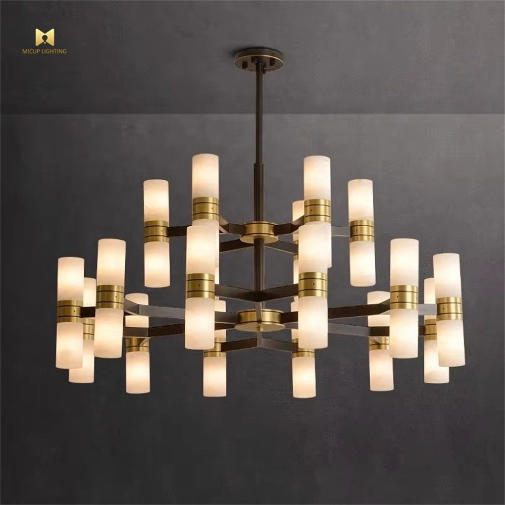 Modern Minimalist Style Copper With Black Finish Alabaster Chandelier for Home Hotel Villa Room Decoration Light