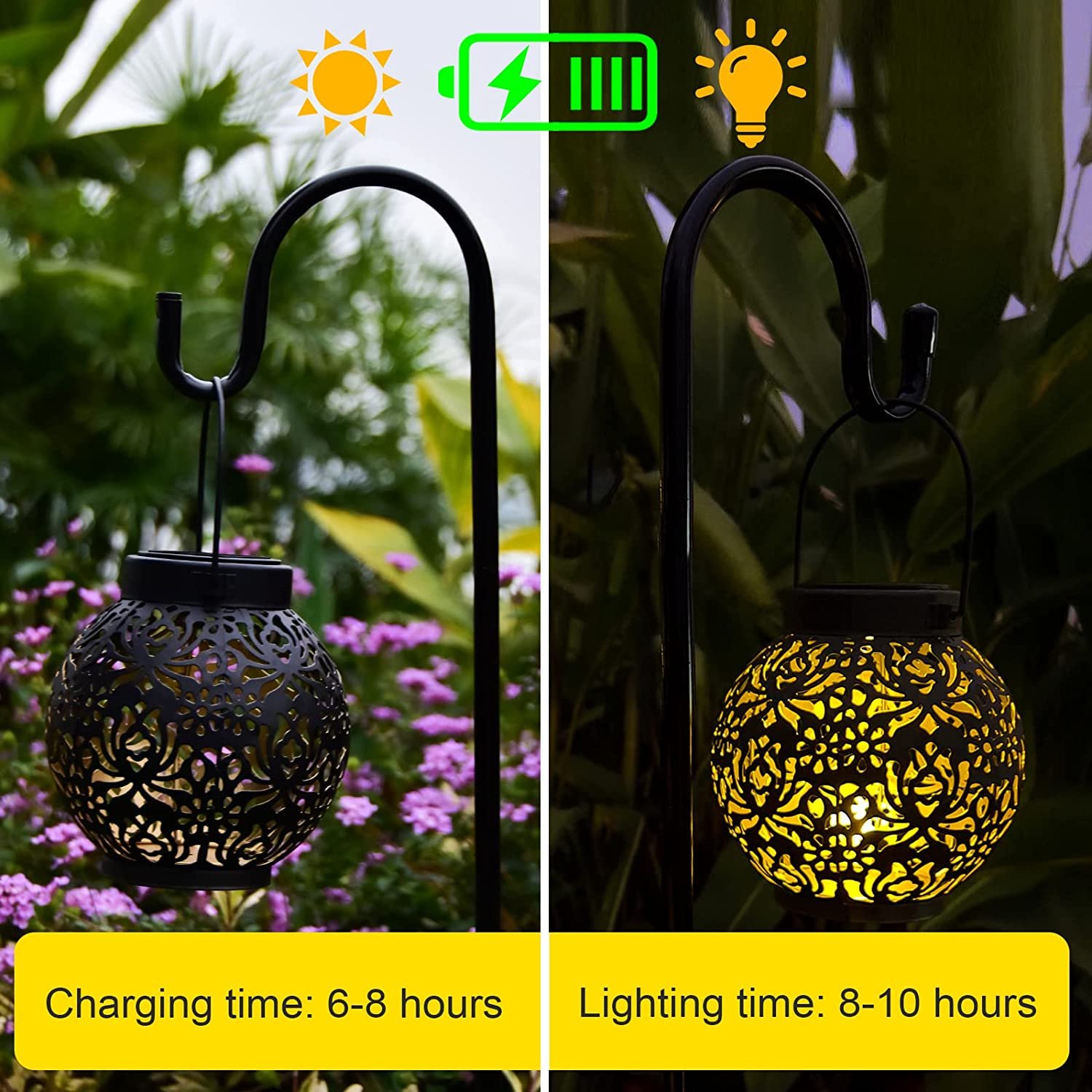 Retro Metal Solar Lantern Lights with LED IP65 Rated for Halloween Christmas & Thanksgiving Decorative Gifts with Handy Handle