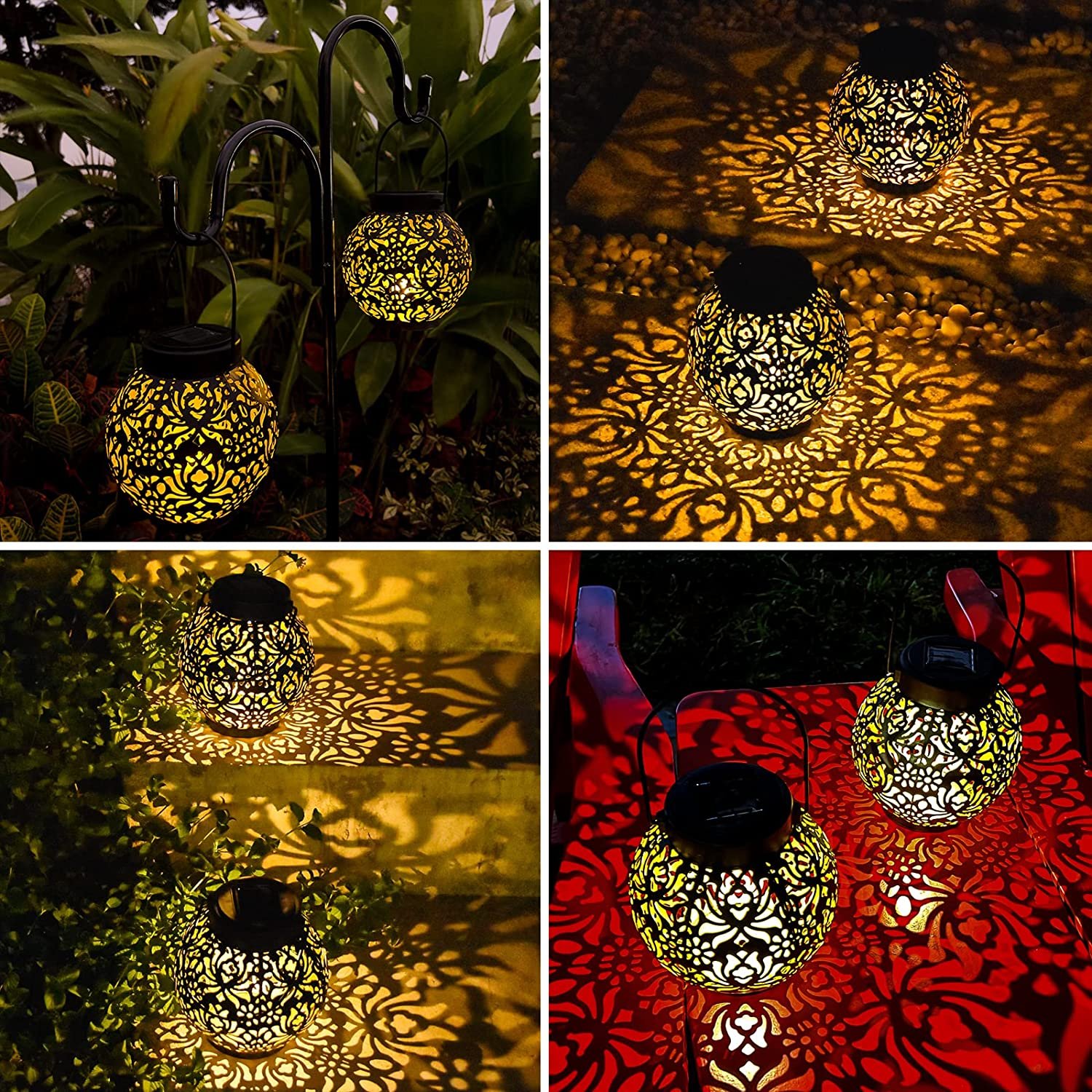 Retro Metal Solar Lantern Lights with LED IP65 Rated for Halloween Christmas & Thanksgiving Decorative Gifts with Handy Handle