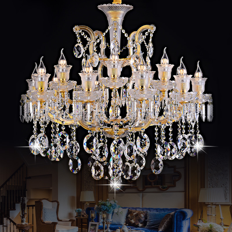 Modern European Gold Extra Large Foyer Lobby Led Ceiling Pendant Lamp Wedding Crystal Candle Chandeliers