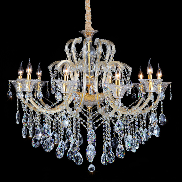 Modern European Gold Extra Large Foyer Lobby Led Ceiling Pendant Lamp Wedding Crystal Candle Chandeliers