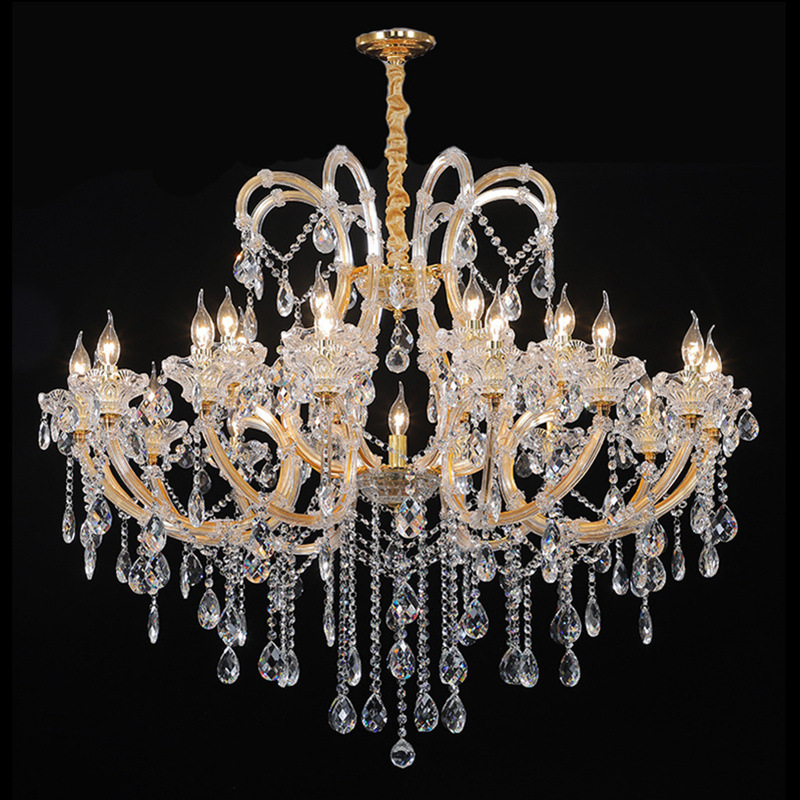 Modern European Gold Extra Large Foyer Lobby Led Ceiling Pendant Lamp Wedding Crystal Candle Chandeliers