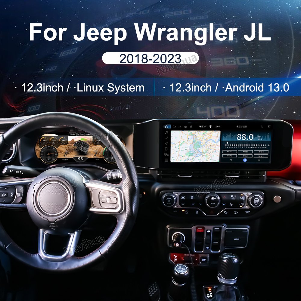 Navihua Dual Screen for Jeep Wrangler 2018-2023 Android Car Radio Multimedia DVD Player GPS Navigation Auto Accessories Upgrade