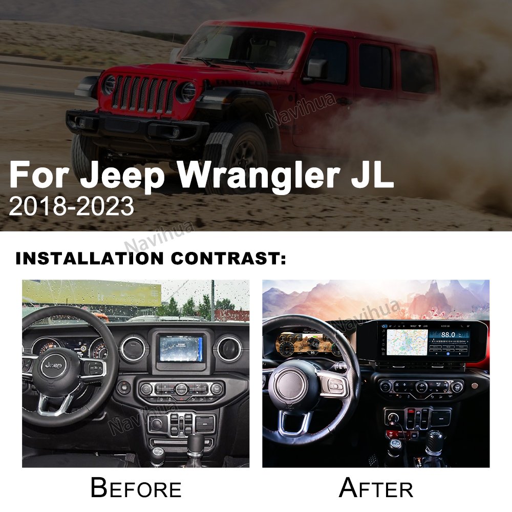 Navihua Dual Screen for Jeep Wrangler 2018-2023 Android Car Radio Multimedia DVD Player GPS Navigation Auto Accessories Upgrade