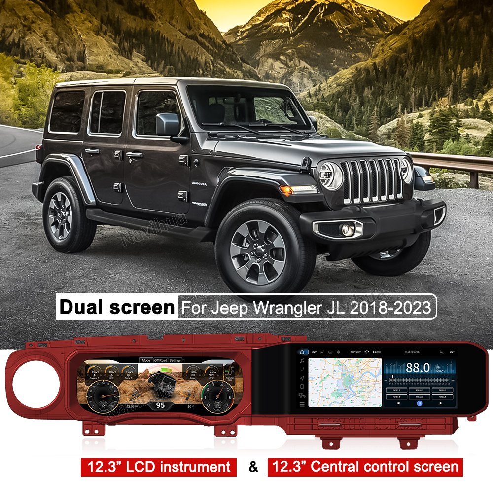 Navihua Dual Screen for Jeep Wrangler 2018-2023 Android Car Radio Multimedia DVD Player GPS Navigation Auto Accessories Upgrade