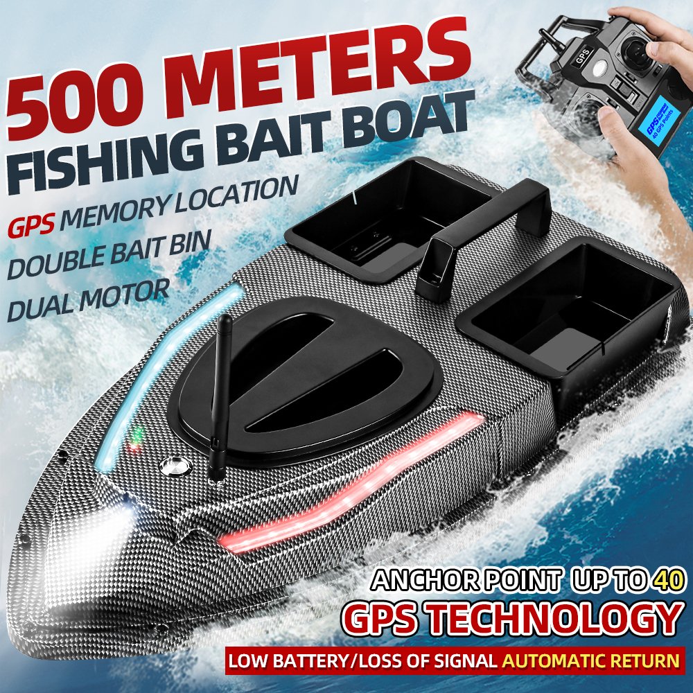 Flytec V900 GPS Fishing Bait Boat 500M Remote Control Boat 40 Points Auto Baiting LED Lighting 2.4G RC Boat With Dual Hoppers