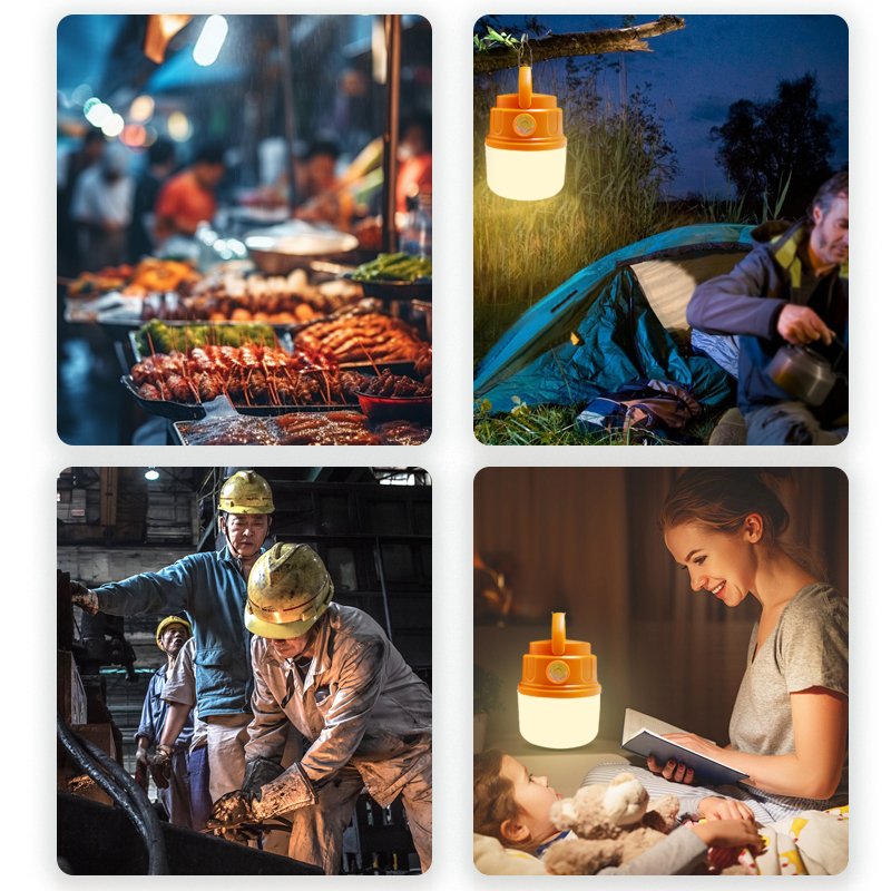 Hot Selling IP65 Waterproof LED Camping Lamp Rechargeable Hanging Tent Light with Stepless Dimming Available in White Black