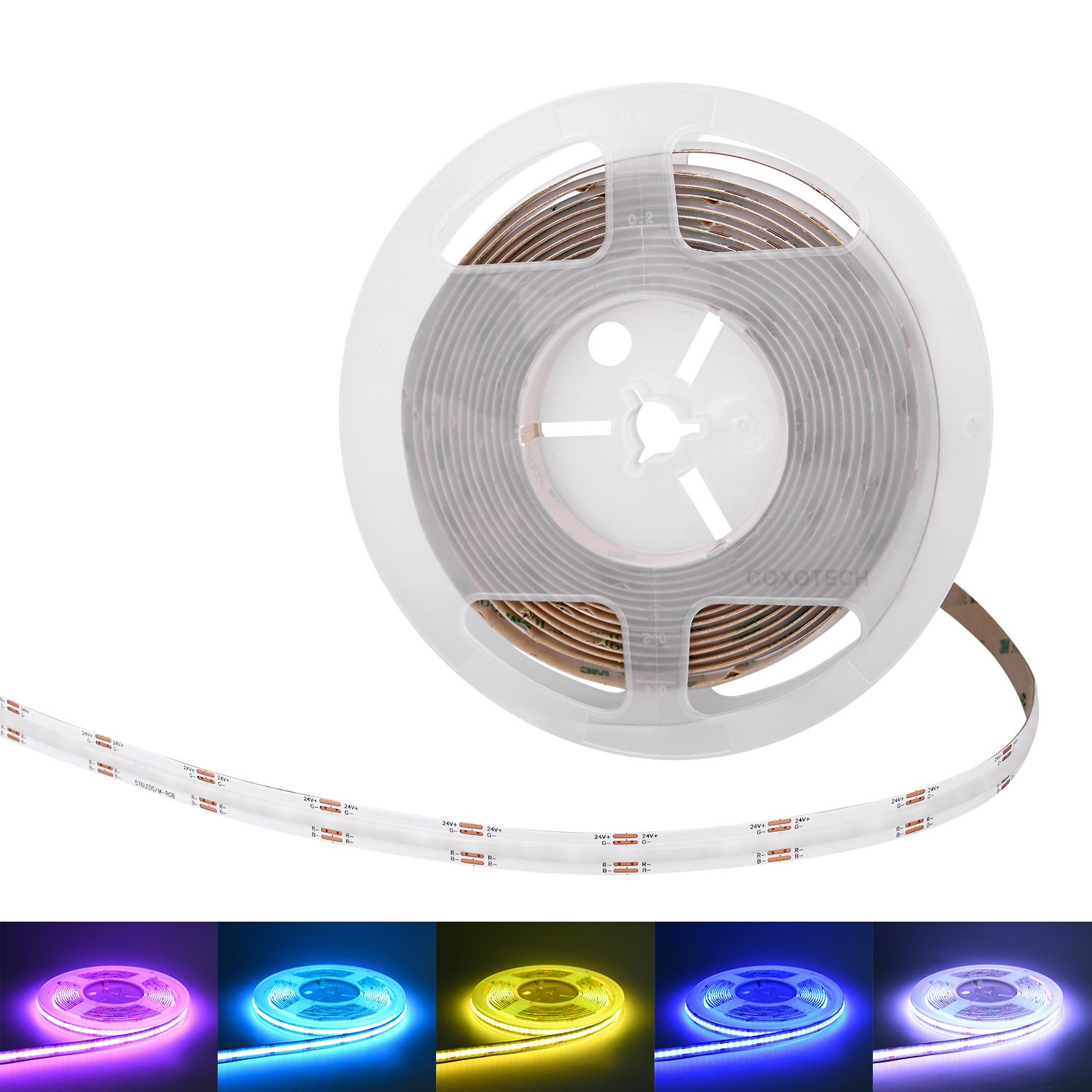 COXO Cob Rgb Led Strip Light 15w High Quality 3M 9495LE Tape Colorful Smart 5m 12v 24v Rgbw Rgb Cob Led Strip
