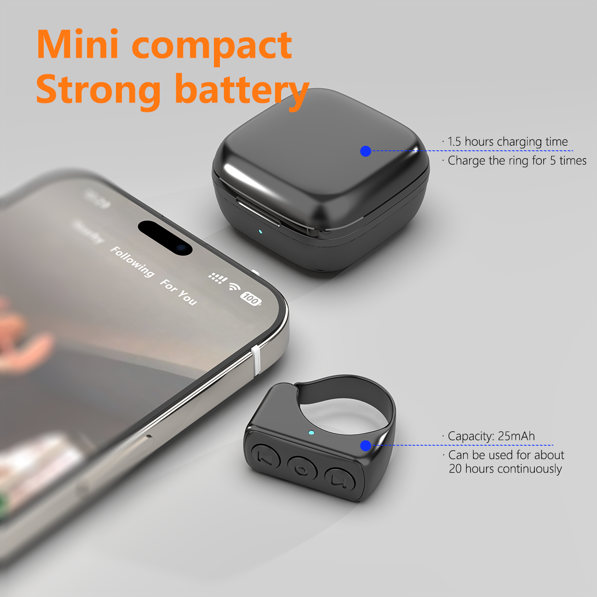 Portable Mobile Phone Selfie Timer Page Turner Fingertip Smart Wireless BT Phone Tiktok Remote Control Ring