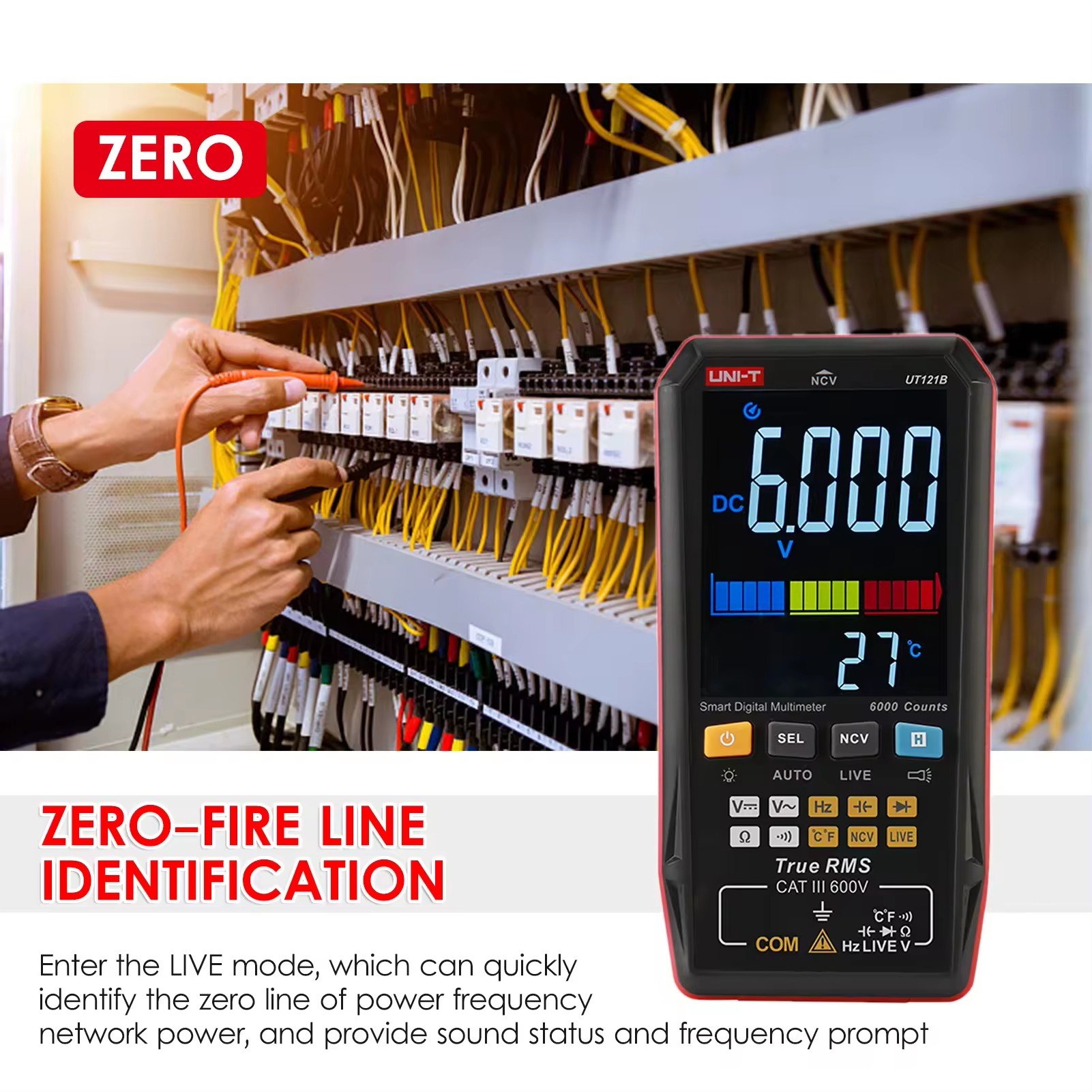 UNI-T UT121B Mini Portable Universal Tester Voltage Meter with Flashlight 3.3 "LCD Backlight Smart Digital Multimeter