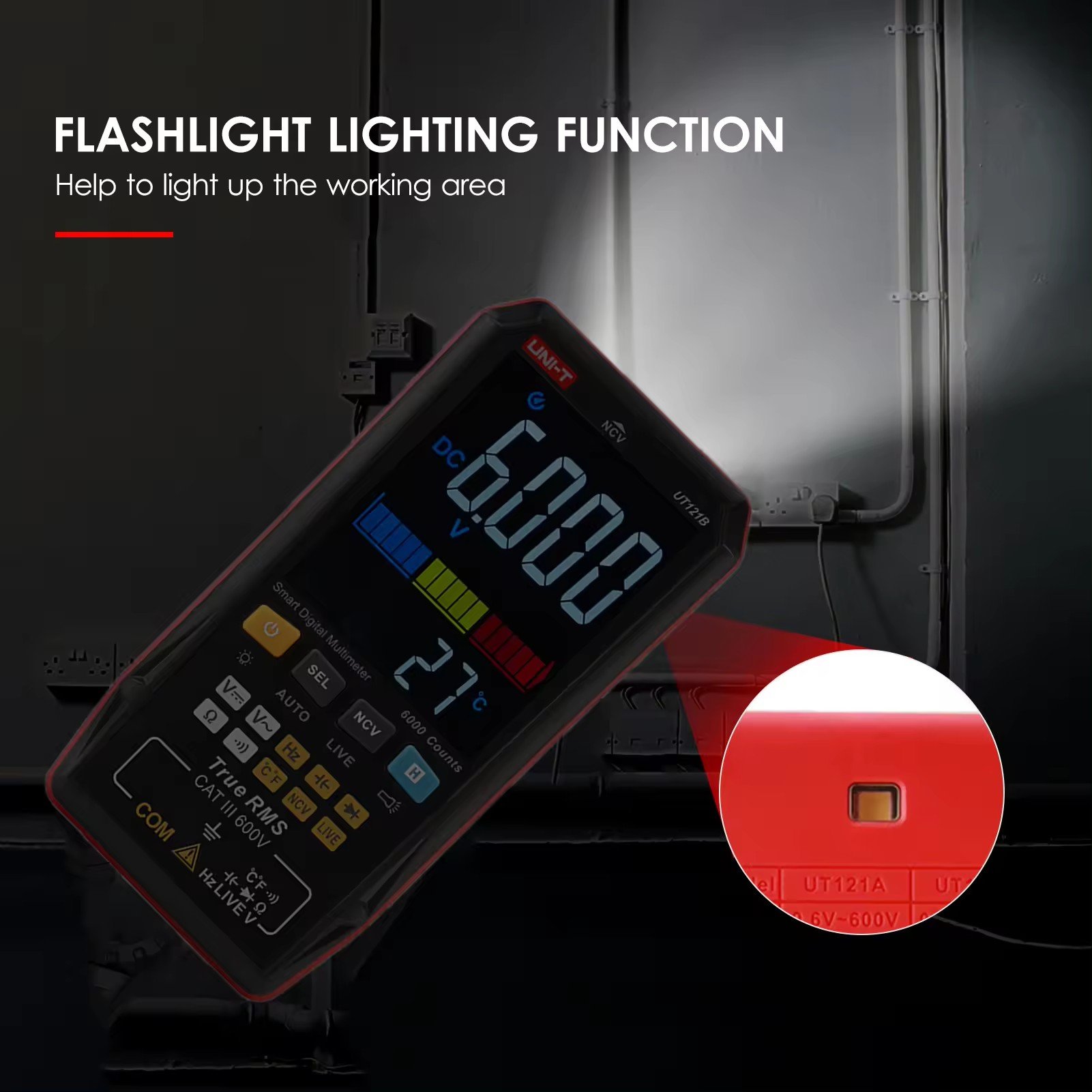 UNI-T UT121B Mini Portable Universal Tester Voltage Meter with Flashlight 3.3 "LCD Backlight Smart Digital Multimeter